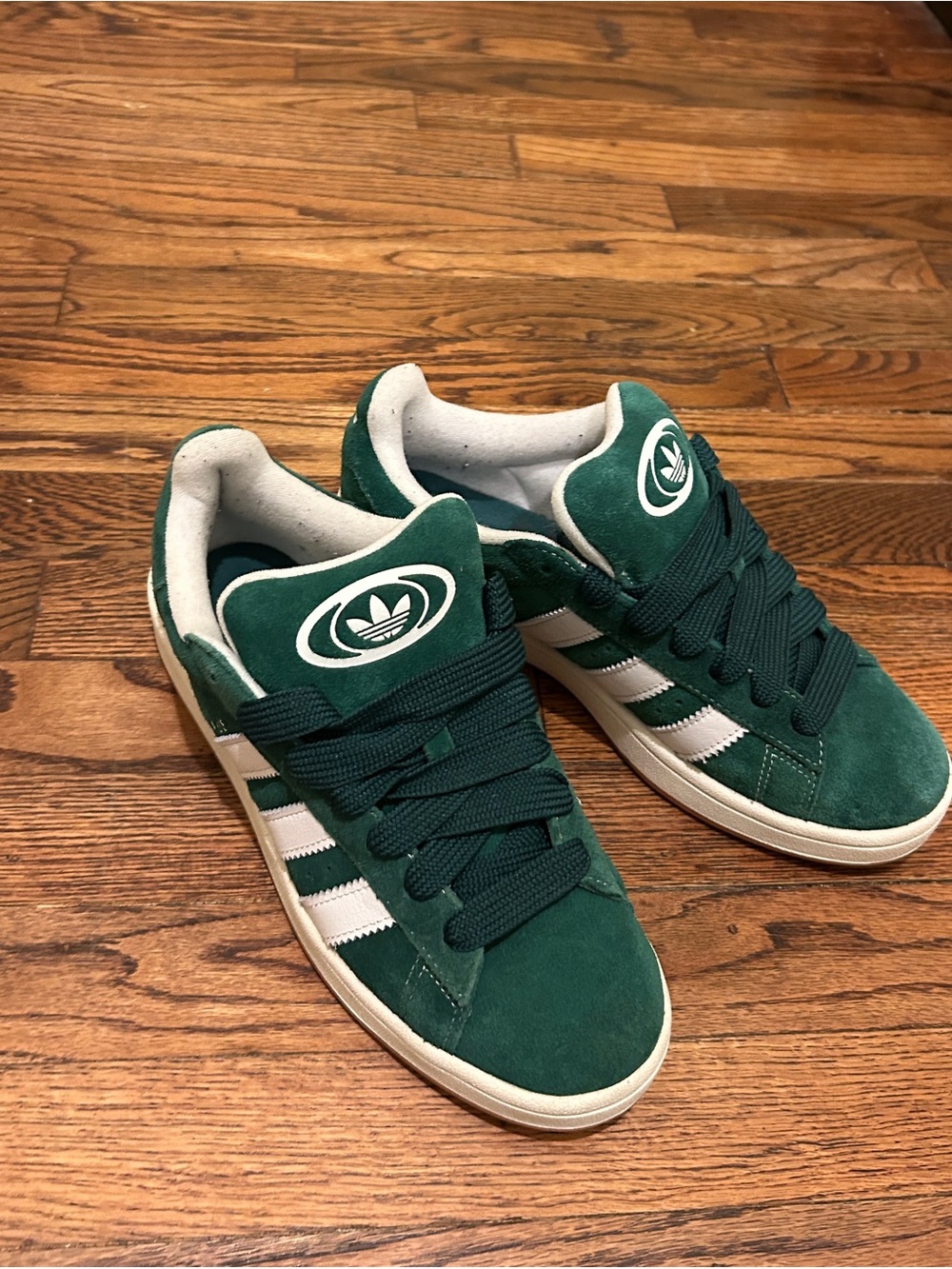 adidas Green Suede Low-Top Sneakers with White Stripes